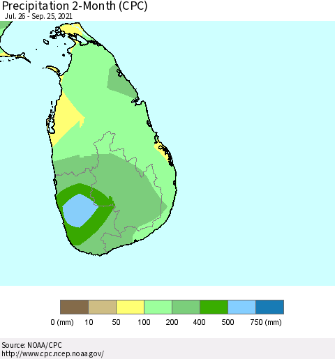 Sri Lanka Precipitation 2-Month (CPC) Thematic Map For 7/26/2021 - 9/25/2021