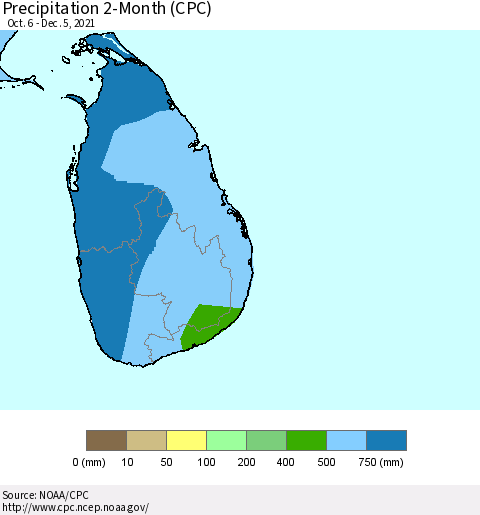 Sri Lanka Precipitation 2-Month (CPC) Thematic Map For 10/6/2021 - 12/5/2021