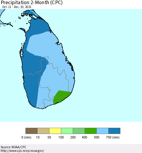 Sri Lanka Precipitation 2-Month (CPC) Thematic Map For 10/11/2021 - 12/10/2021