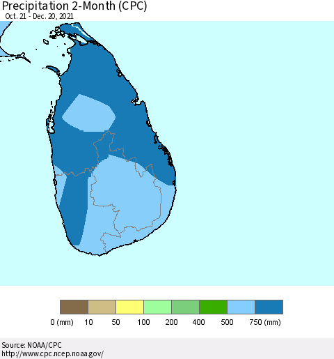 Sri Lanka Precipitation 2-Month (CPC) Thematic Map For 10/21/2021 - 12/20/2021