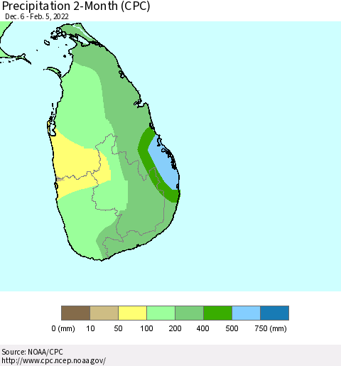 Sri Lanka Precipitation 2-Month (CPC) Thematic Map For 12/6/2021 - 2/5/2022