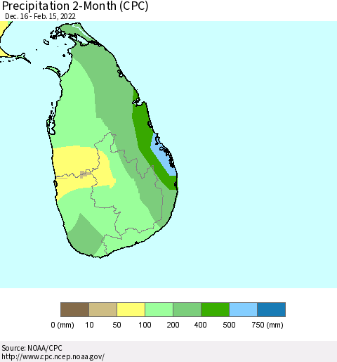Sri Lanka Precipitation 2-Month (CPC) Thematic Map For 12/16/2021 - 2/15/2022