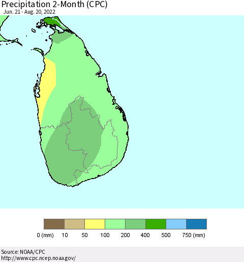Sri Lanka Precipitation 2-Month (CPC) Thematic Map For 6/21/2022 - 8/20/2022
