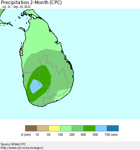 Sri Lanka Precipitation 2-Month (CPC) Thematic Map For 7/21/2022 - 9/20/2022