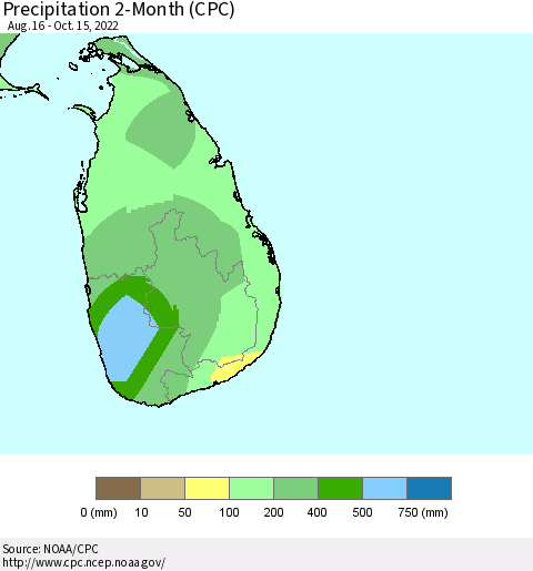 Sri Lanka Precipitation 2-Month (CPC) Thematic Map For 8/16/2022 - 10/15/2022