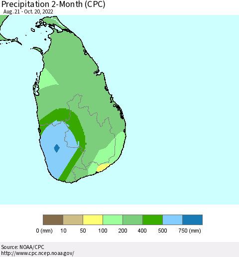 Sri Lanka Precipitation 2-Month (CPC) Thematic Map For 8/21/2022 - 10/20/2022