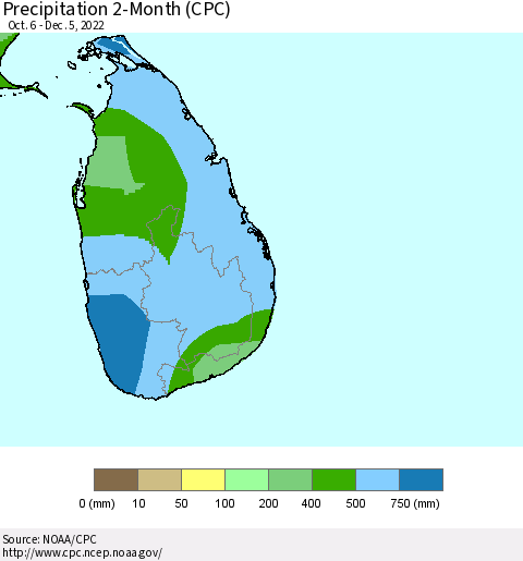 Sri Lanka Precipitation 2-Month (CPC) Thematic Map For 10/6/2022 - 12/5/2022
