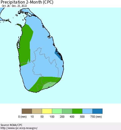 Sri Lanka Precipitation 2-Month (CPC) Thematic Map For 10/26/2022 - 12/25/2022