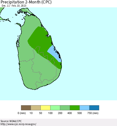 Sri Lanka Precipitation 2-Month (CPC) Thematic Map For 12/11/2022 - 2/10/2023