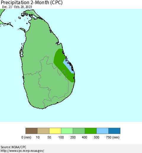 Sri Lanka Precipitation 2-Month (CPC) Thematic Map For 12/21/2022 - 2/20/2023