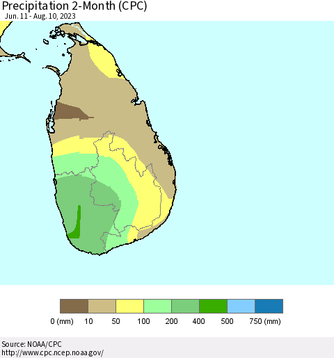 Sri Lanka Precipitation 2-Month (CPC) Thematic Map For 6/11/2023 - 8/10/2023