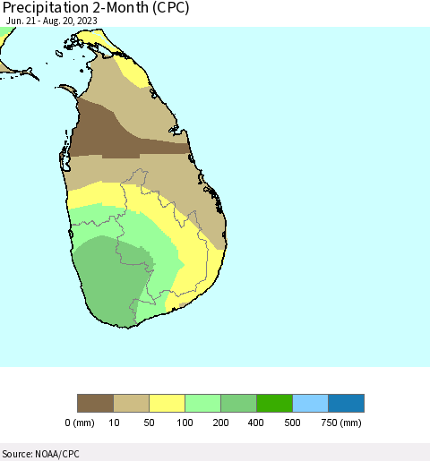 Sri Lanka Precipitation 2-Month (CPC) Thematic Map For 6/21/2023 - 8/20/2023