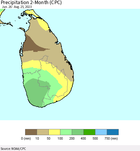 Sri Lanka Precipitation 2-Month (CPC) Thematic Map For 6/26/2023 - 8/25/2023