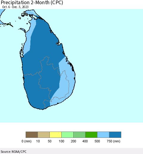 Sri Lanka Precipitation 2-Month (CPC) Thematic Map For 10/6/2023 - 12/5/2023