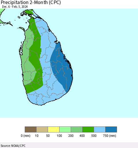Sri Lanka Precipitation 2-Month (CPC) Thematic Map For 12/6/2023 - 2/5/2024