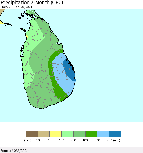 Sri Lanka Precipitation 2-Month (CPC) Thematic Map For 12/21/2023 - 2/20/2024