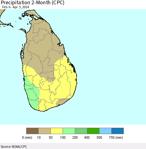 Sri Lanka Precipitation 2-Month (CPC) Thematic Map For 2/6/2024 - 4/5/2024