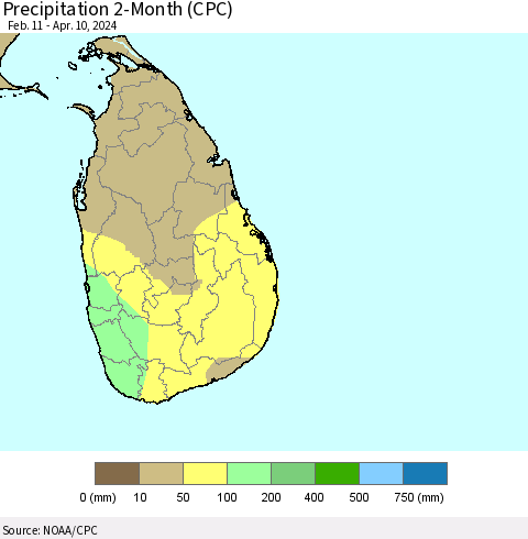 Sri Lanka Precipitation 2-Month (CPC) Thematic Map For 2/11/2024 - 4/10/2024