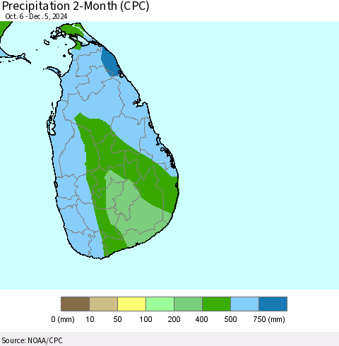 Sri Lanka Precipitation 2-Month (CPC) Thematic Map For 10/6/2024 - 12/5/2024