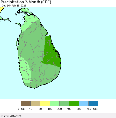 Sri Lanka Precipitation 2-Month (CPC) Thematic Map For 12/16/2024 - 2/15/2025