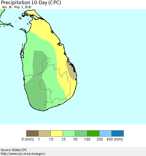 Sri Lanka Precipitation 10-Day (CPC) Thematic Map For 4/26/2020 - 5/5/2020