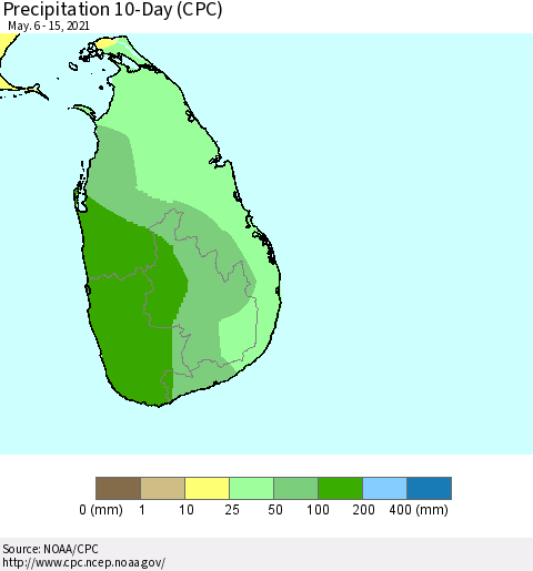 Sri Lanka Precipitation 10-Day (CPC) Thematic Map For 5/6/2021 - 5/15/2021