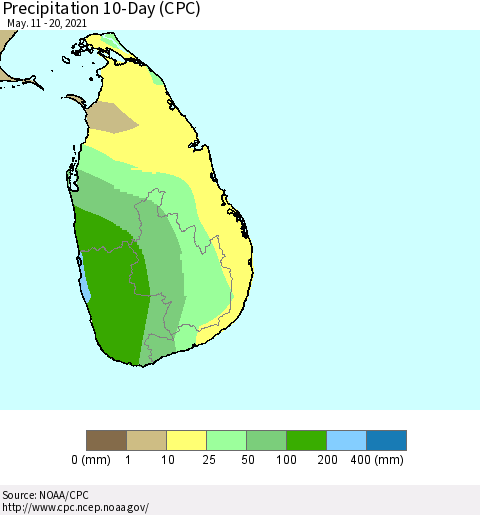 Sri Lanka Precipitation 10-Day (CPC) Thematic Map For 5/11/2021 - 5/20/2021