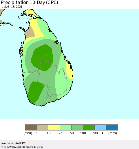 Sri Lanka Precipitation 10-Day (CPC) Thematic Map For 7/6/2021 - 7/15/2021