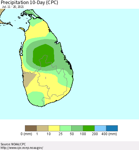 Sri Lanka Precipitation 10-Day (CPC) Thematic Map For 7/11/2021 - 7/20/2021