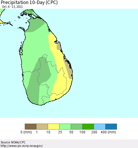 Sri Lanka Precipitation 10-Day (CPC) Thematic Map For 10/6/2021 - 10/15/2021
