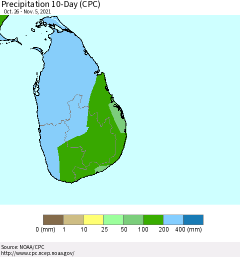 Sri Lanka Precipitation 10-Day (CPC) Thematic Map For 10/26/2021 - 11/5/2021