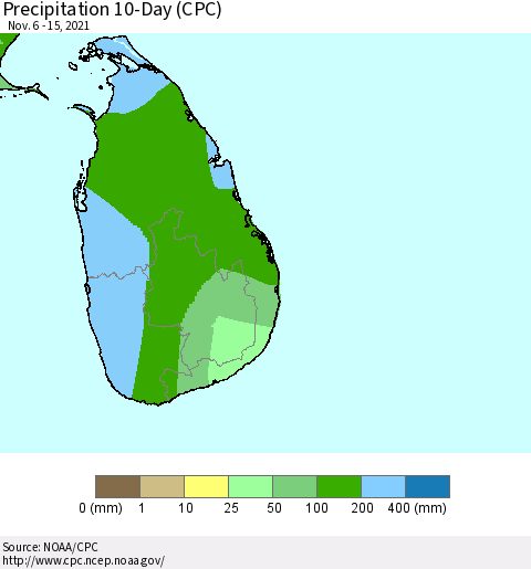Sri Lanka Precipitation 10-Day (CPC) Thematic Map For 11/6/2021 - 11/15/2021