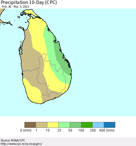 Sri Lanka Precipitation 10-Day (CPC) Thematic Map For 2/26/2022 - 3/5/2022