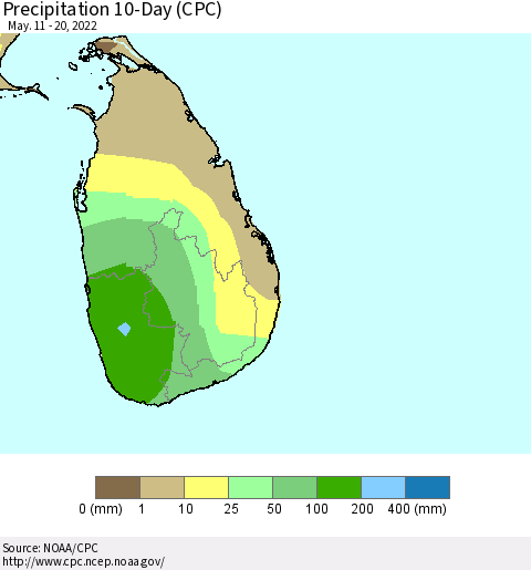 Sri Lanka Precipitation 10-Day (CPC) Thematic Map For 5/11/2022 - 5/20/2022