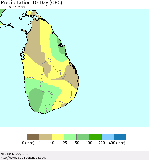 Sri Lanka Precipitation 10-Day (CPC) Thematic Map For 6/6/2022 - 6/15/2022