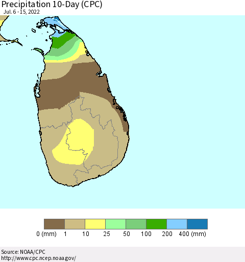 Sri Lanka Precipitation 10-Day (CPC) Thematic Map For 7/6/2022 - 7/15/2022