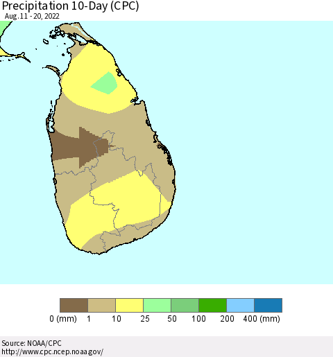 Sri Lanka Precipitation 10-Day (CPC) Thematic Map For 8/11/2022 - 8/20/2022