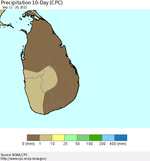 Sri Lanka Precipitation 10-Day (CPC) Thematic Map For 9/11/2022 - 9/20/2022