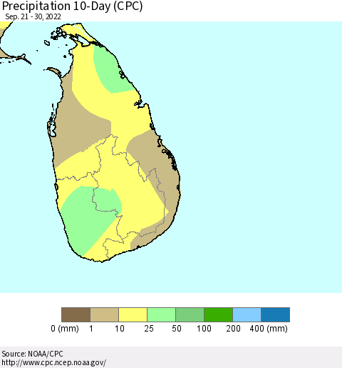 Sri Lanka Precipitation 10-Day (CPC) Thematic Map For 9/21/2022 - 9/30/2022