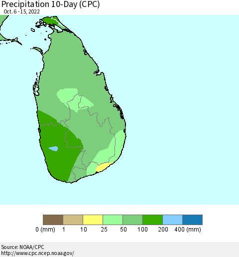 Sri Lanka Precipitation 10-Day (CPC) Thematic Map For 10/6/2022 - 10/15/2022
