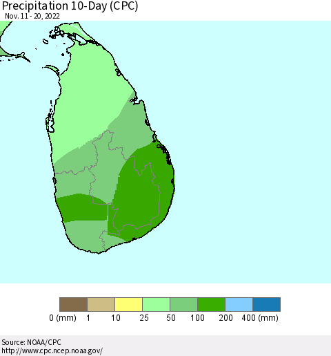 Sri Lanka Precipitation 10-Day (CPC) Thematic Map For 11/11/2022 - 11/20/2022