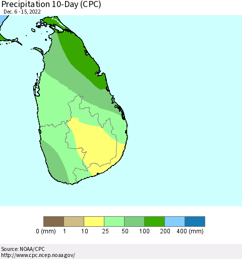 Sri Lanka Precipitation 10-Day (CPC) Thematic Map For 12/6/2022 - 12/15/2022