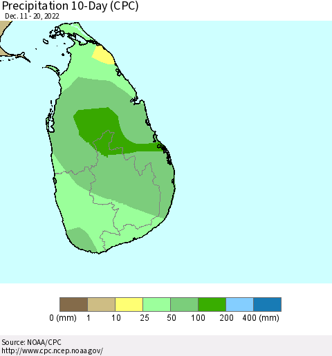 Sri Lanka Precipitation 10-Day (CPC) Thematic Map For 12/11/2022 - 12/20/2022