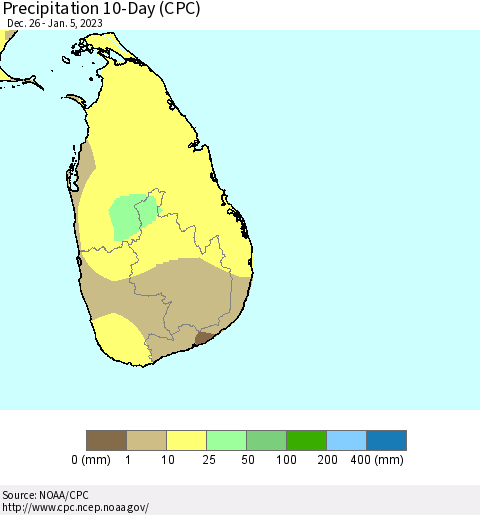 Sri Lanka Precipitation 10-Day (CPC) Thematic Map For 12/26/2022 - 1/5/2023