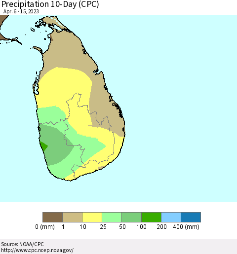 Sri Lanka Precipitation 10-Day (CPC) Thematic Map For 4/6/2023 - 4/15/2023