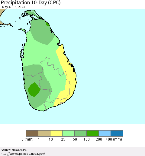Sri Lanka Precipitation 10-Day (CPC) Thematic Map For 5/6/2023 - 5/15/2023