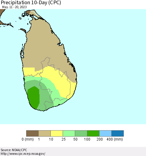 Sri Lanka Precipitation 10-Day (CPC) Thematic Map For 5/11/2023 - 5/20/2023