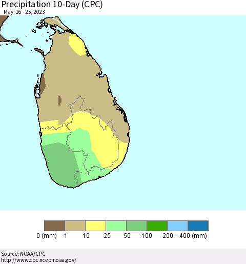 Sri Lanka Precipitation 10-Day (CPC) Thematic Map For 5/16/2023 - 5/25/2023