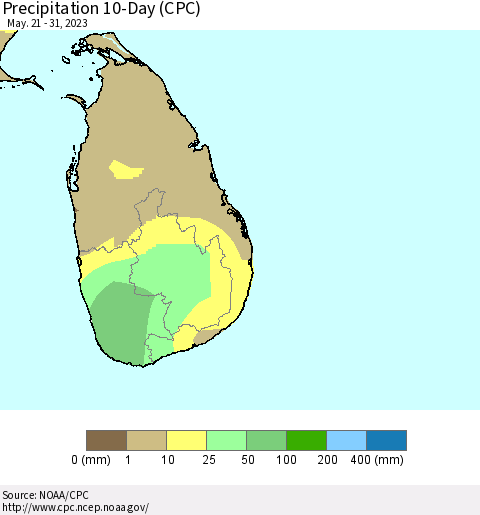 Sri Lanka Precipitation 10-Day (CPC) Thematic Map For 5/21/2023 - 5/31/2023