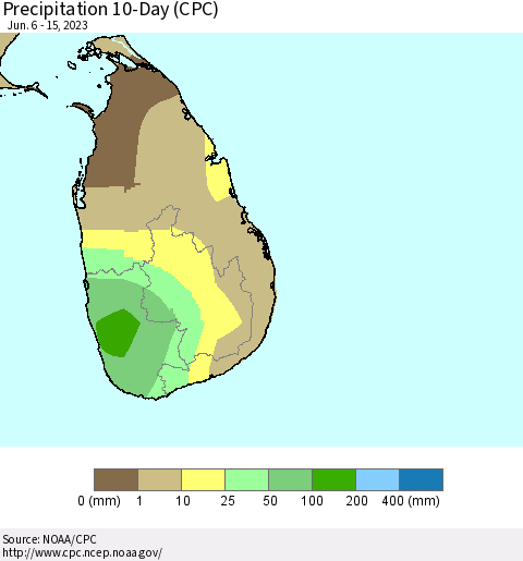 Sri Lanka Precipitation 10-Day (CPC) Thematic Map For 6/6/2023 - 6/15/2023